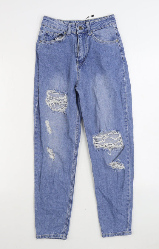 Preloved Boohoo Womens Blue Cotton Straight Jeans Size 6 L24 in Regular Zip - Front