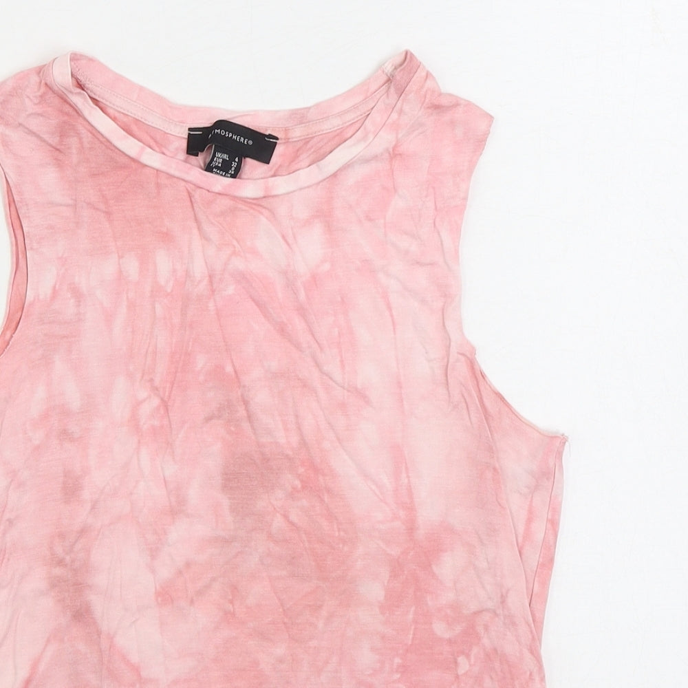 Atmosphere Womens Pink Cotton Basic Tank Size 4 Boat Neck - Tie Dye