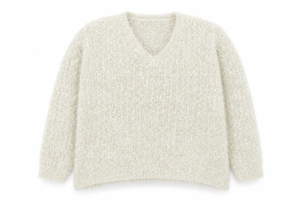 TU Womens Ivory V-Neck Polyester Pullover Jumper Size 12