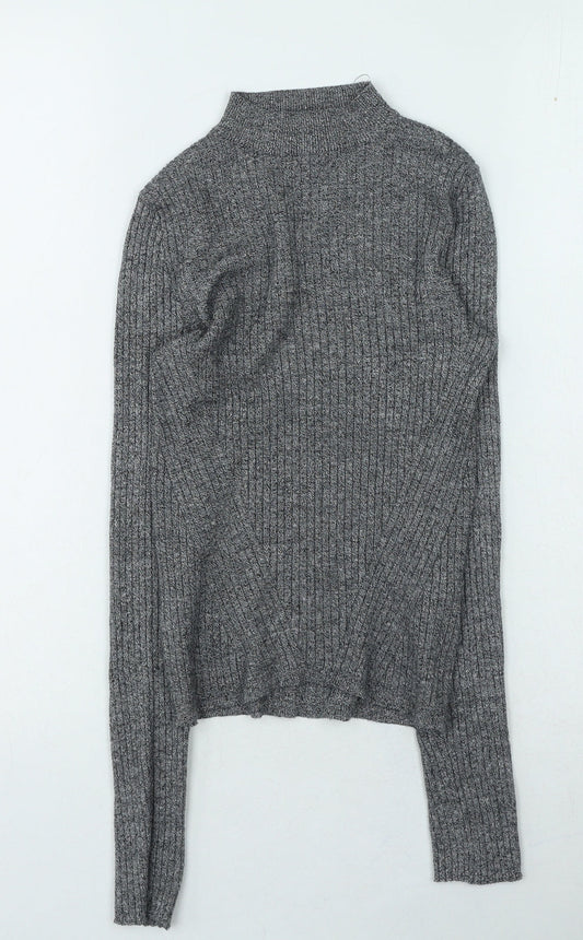 Bershka Womens Grey High Neck Viscose Pullover Jumper Size S