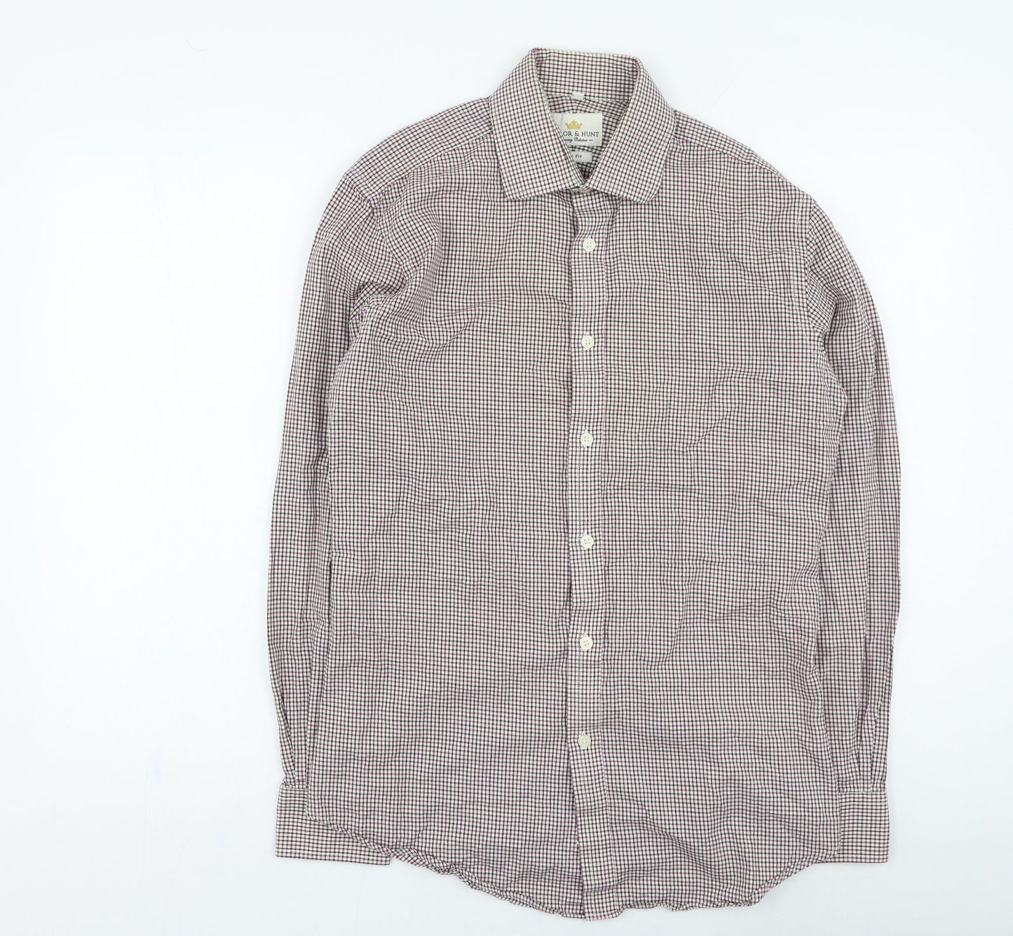Taylor & Hunt Mens Red Plaid Cotton Button-Up Size 39 Collared
