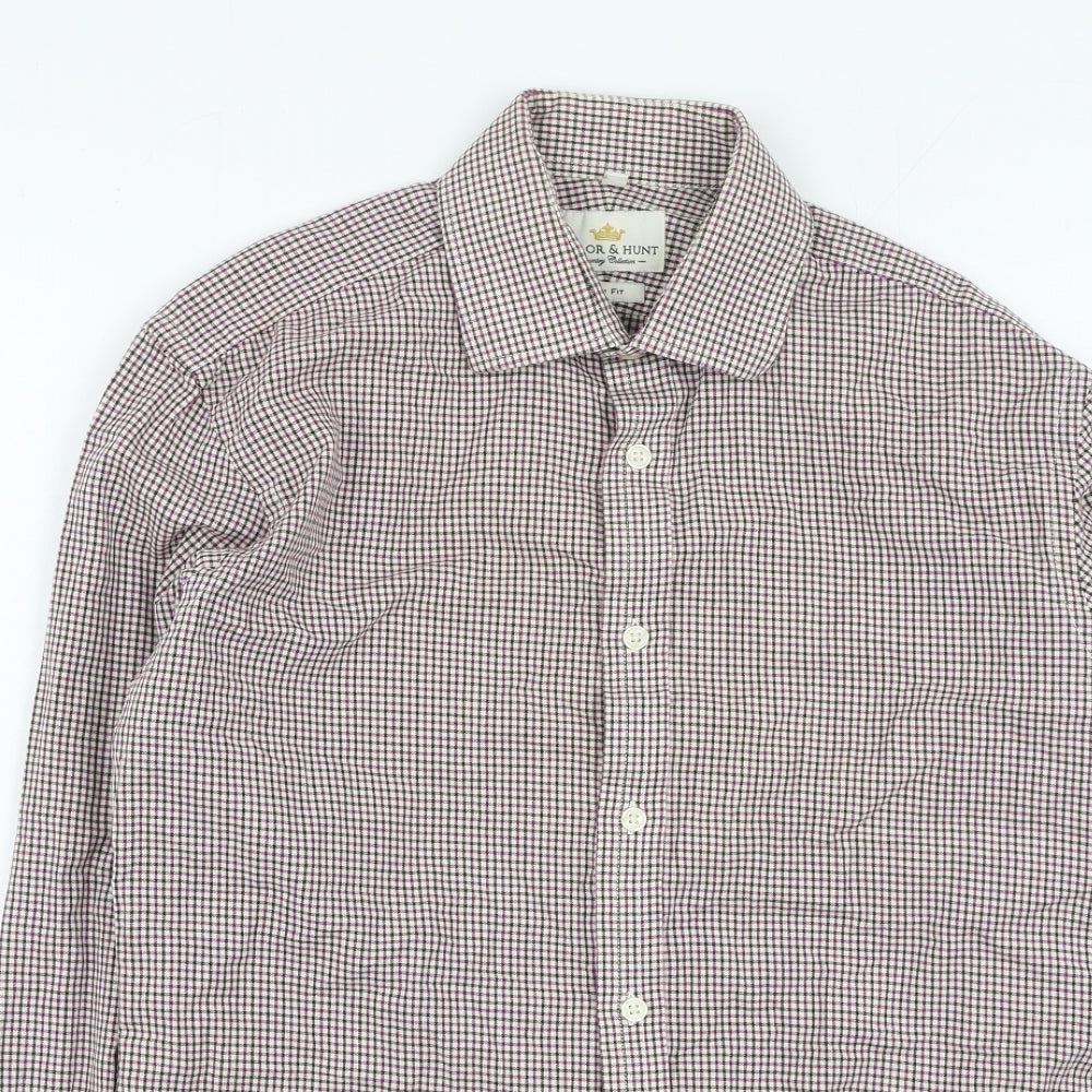 Taylor & Hunt Mens Red Plaid Cotton Button-Up Size 39 Collared
