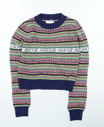 Preloved Topshop Womens Multicoloured High Neck Geometric Polyester Pullover Jumper Size 8 - Front