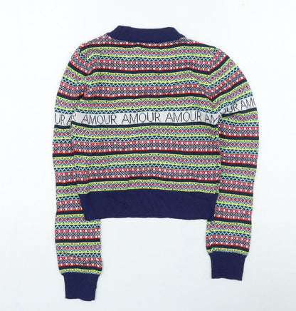 Preloved Topshop Womens Multicoloured High Neck Geometric Polyester Pullover Jumper Size 8 - Back