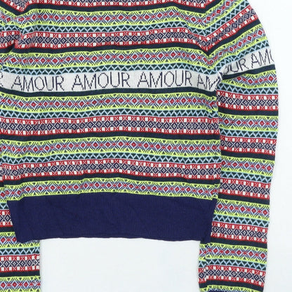 Preloved Topshop Womens Multicoloured High Neck Geometric Polyester Pullover Jumper Size 8 - Label