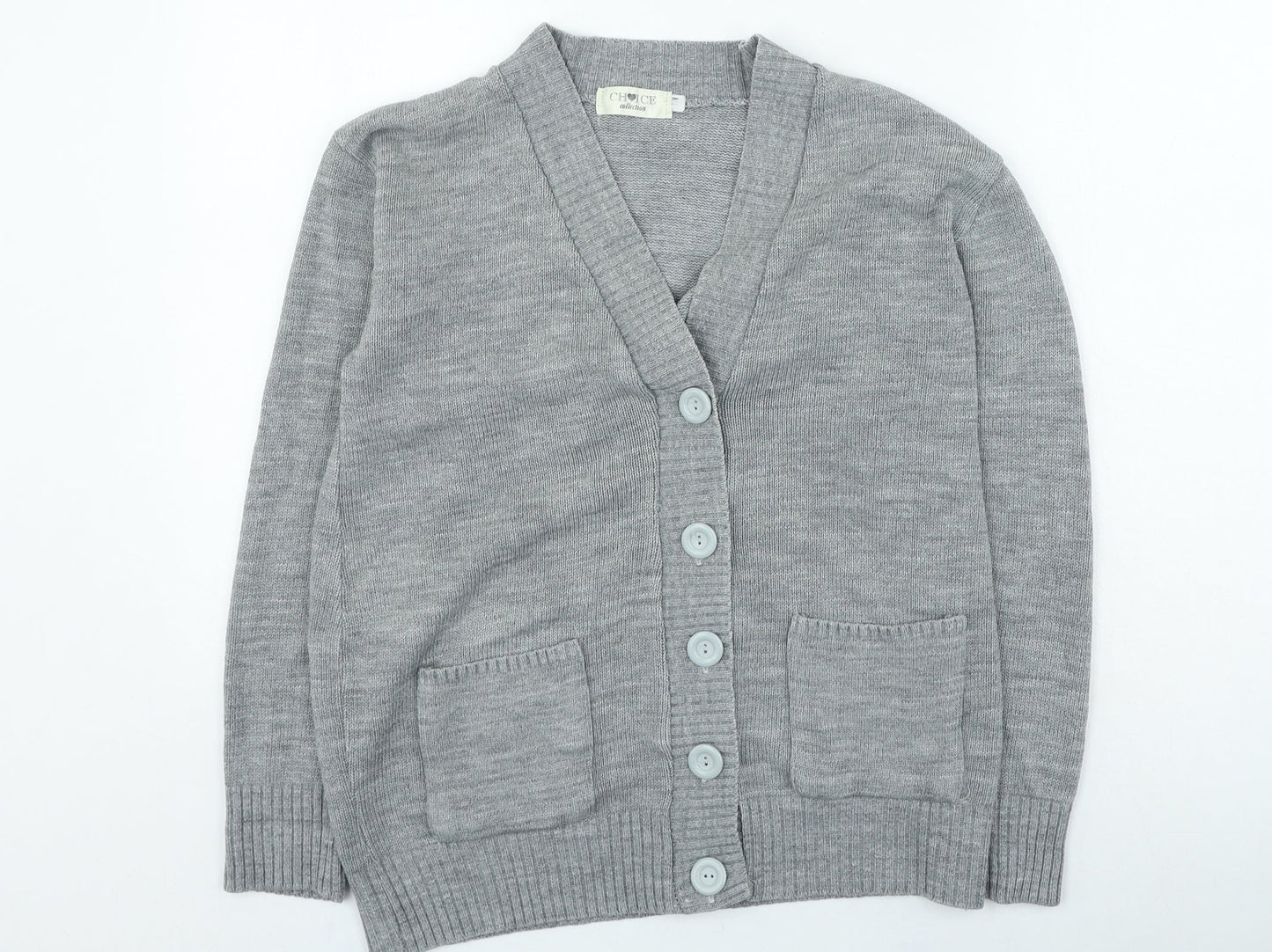 Choice Womens Grey Round Neck Acrylic Cardigan Jumper Size M
