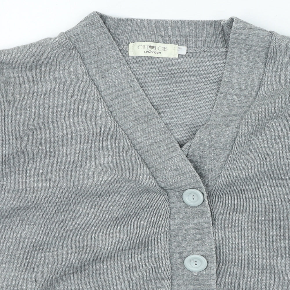 Choice Womens Grey Round Neck Acrylic Cardigan Jumper Size M