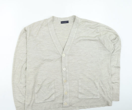Peter England Mens Beige Round Neck Acrylic Cardigan Jumper Size M