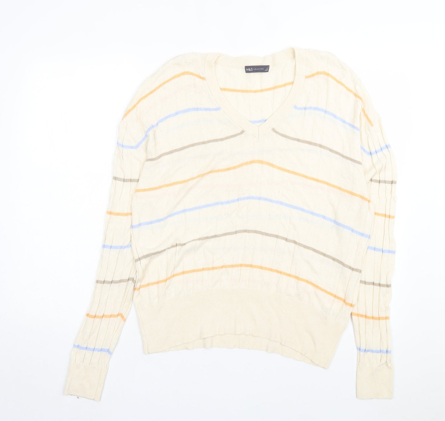 Marks and Spencer Womens Multicoloured V-Neck Striped Viscose Pullover Jumper Size XL