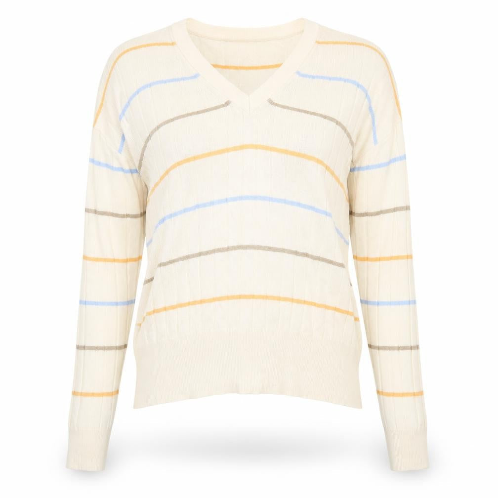 Marks & Spencer Womens Multicoloured V-Neck Striped Viscose Pullover Jumper Size XL