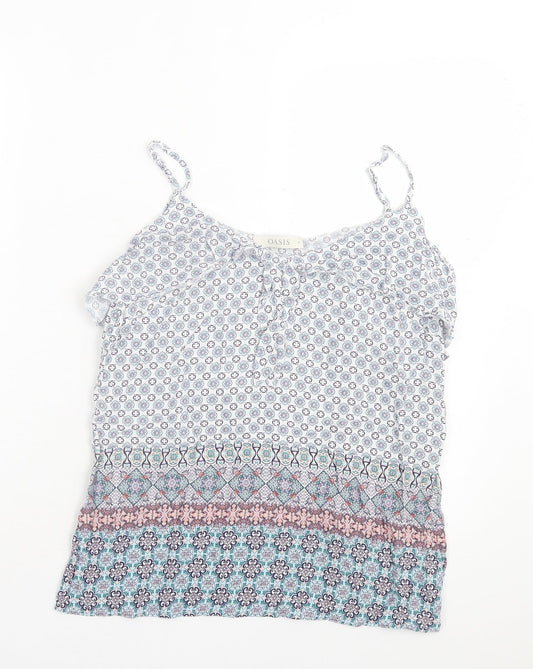 Oasis Womens Multicoloured Geometric Viscose Basic T-Shirt Size 10 Scoop Neck