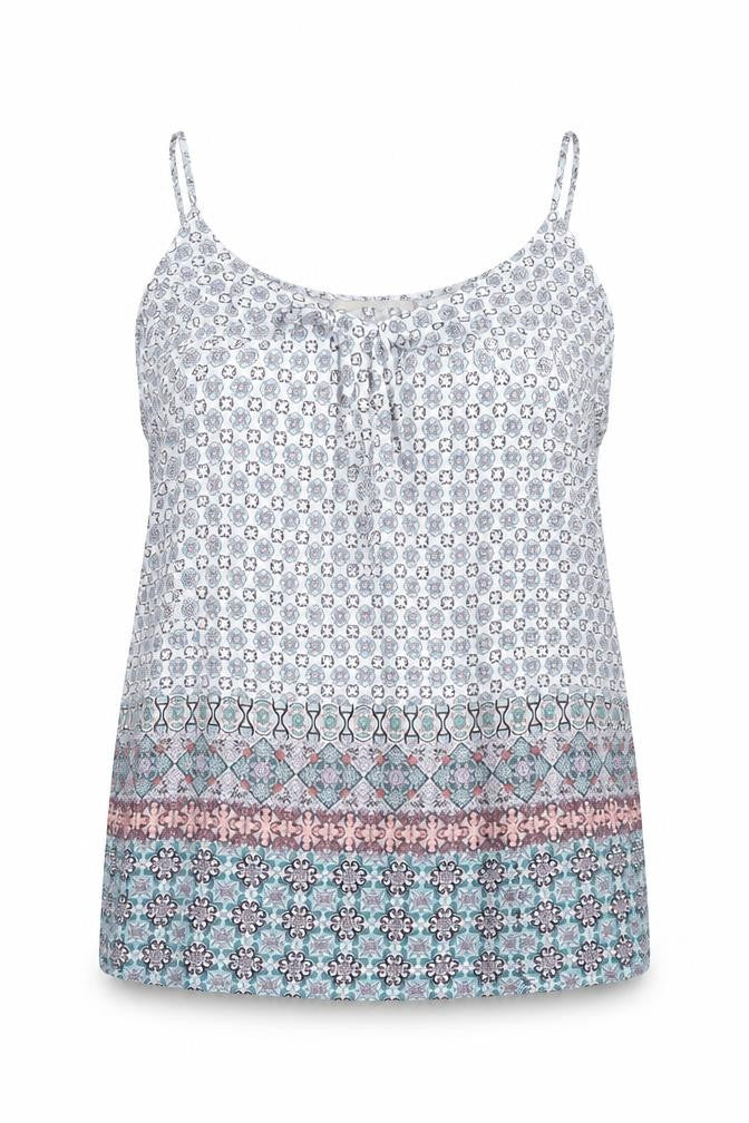 Oasis Womens Multicoloured Geometric Viscose Basic T-Shirt Size 10 Scoop Neck