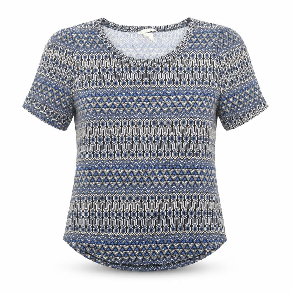 h7m Womens Blue Geometric Viscose Basic T-Shirt Size S Crew Neck