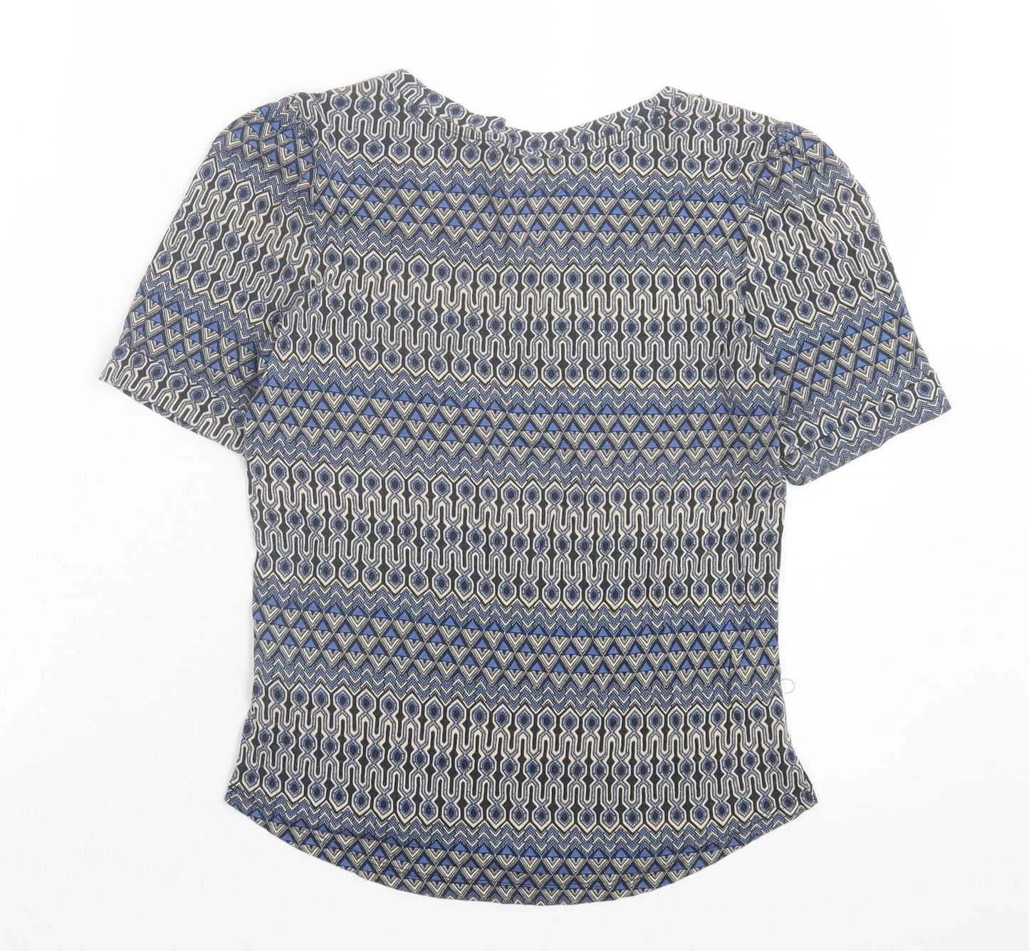 h7m Womens Blue Geometric Viscose Basic T-Shirt Size S Crew Neck