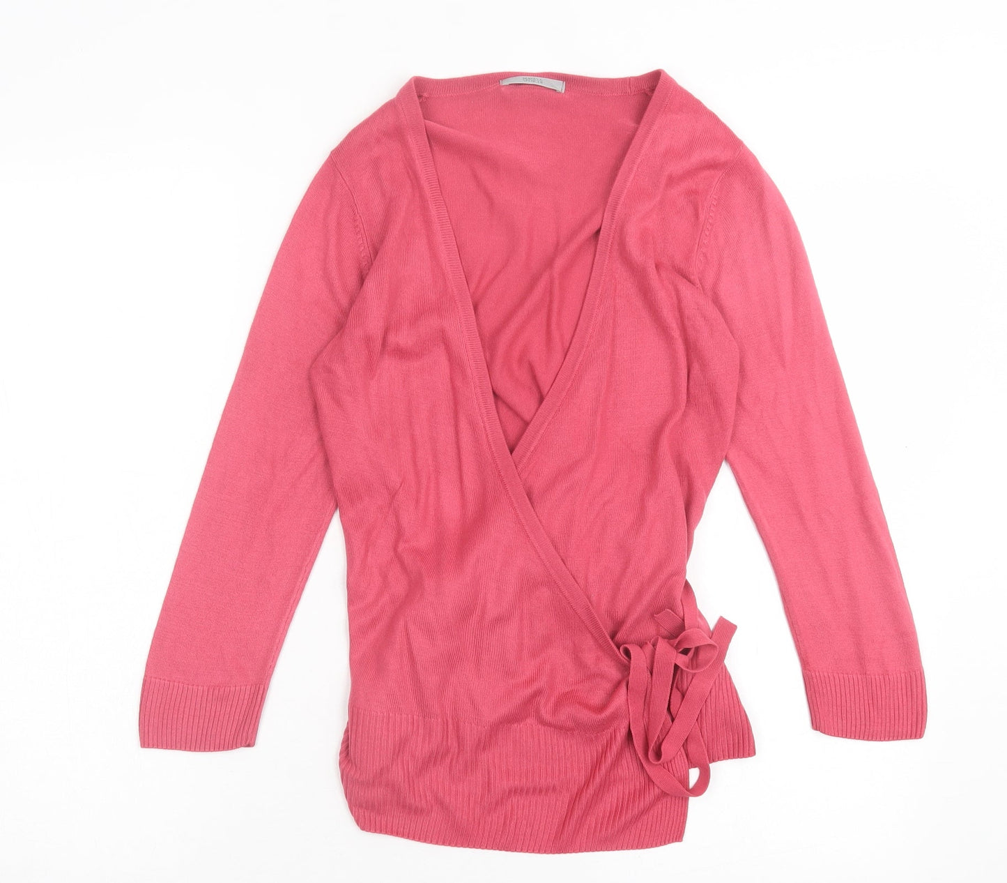 Marks and Spencer Womens Pink V-Neck Acrylic Wrap Jumper Size 8