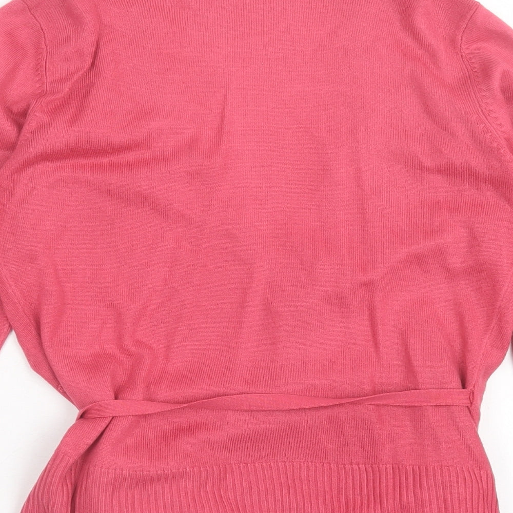 Marks and Spencer Womens Pink V-Neck Acrylic Wrap Jumper Size 8