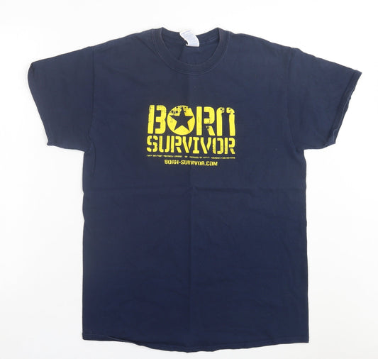 Gildan Mens Blue Cotton T-Shirt Size M Crew Neck