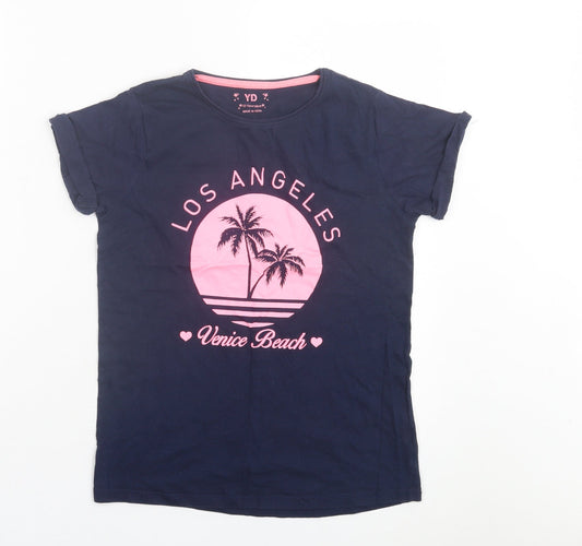 Young Dimension Girls Blue Cotton Basic T-Shirt Size 12-13 Years Crew Neck Pullover