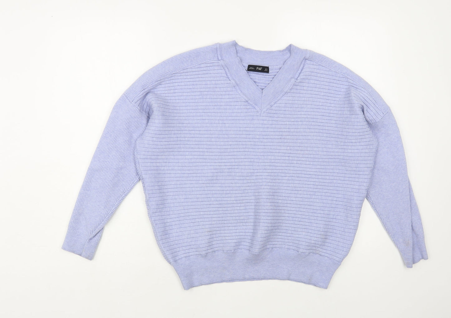 F&F Womens Blue V-Neck Acrylic Pullover Jumper Size 12