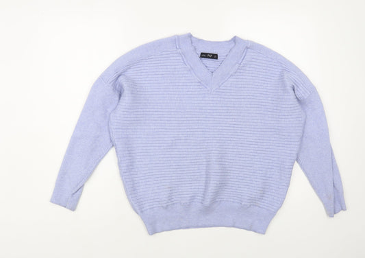 F&F Womens Blue V-Neck Acrylic Pullover Jumper Size 12