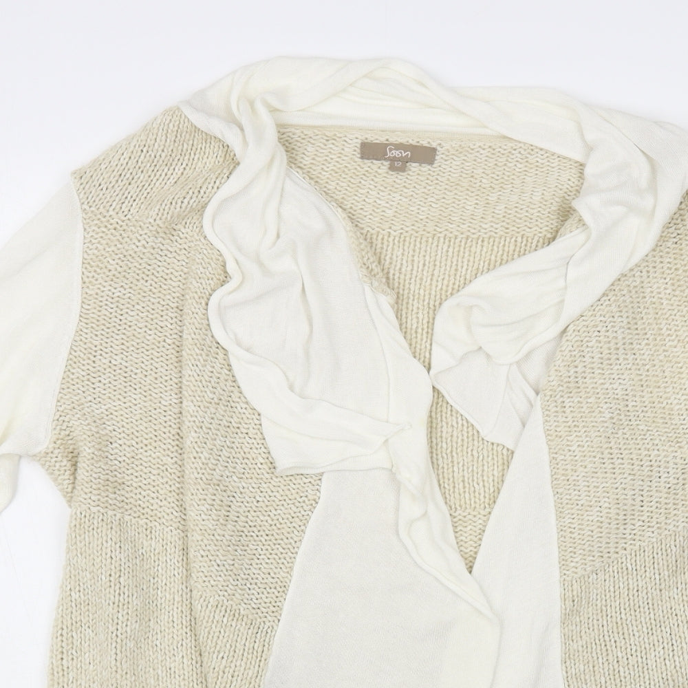 Soon Womens Beige V-Neck Acrylic Cardigan Jumper Size 12