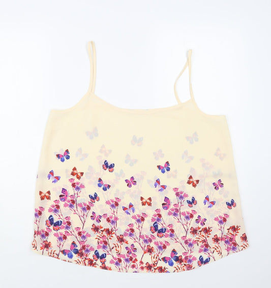 Preworn Womens Pink Floral Polyester Camisole Blouse Size M Square Neck - Butterflies
