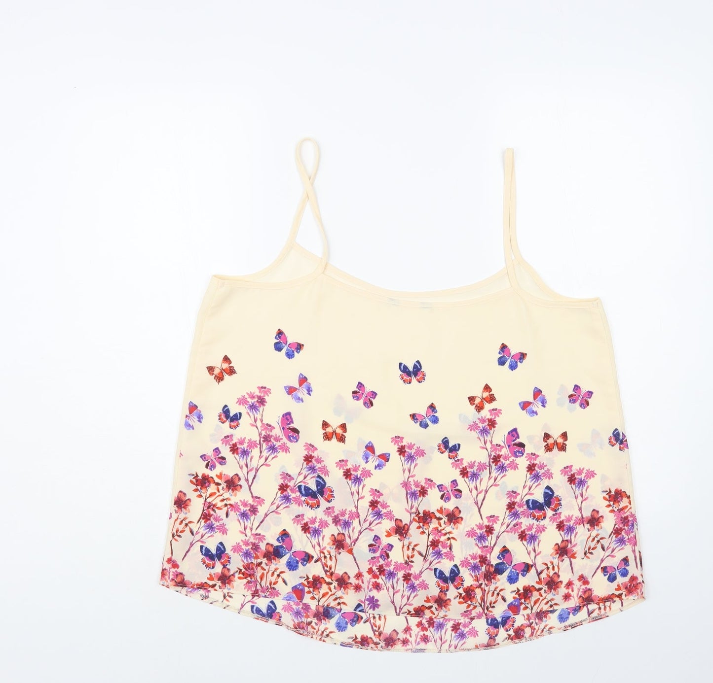 Preworn Womens Pink Floral Polyester Camisole Blouse Size M Square Neck - Butterflies