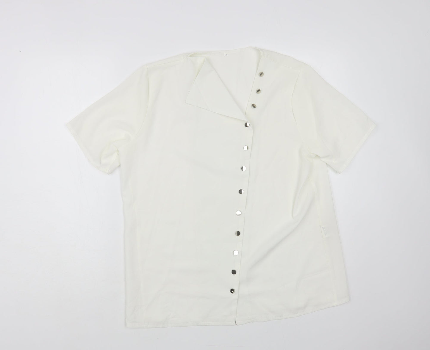 Preworn Womens White Cotton Basic Blouse Size L V-Neck