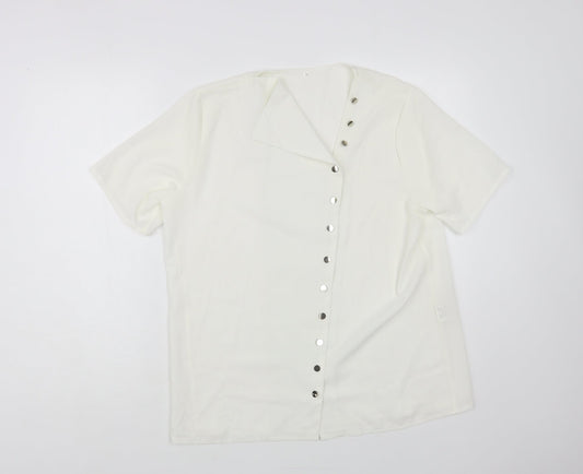 Preworn Womens White Cotton Basic Blouse Size L V-Neck