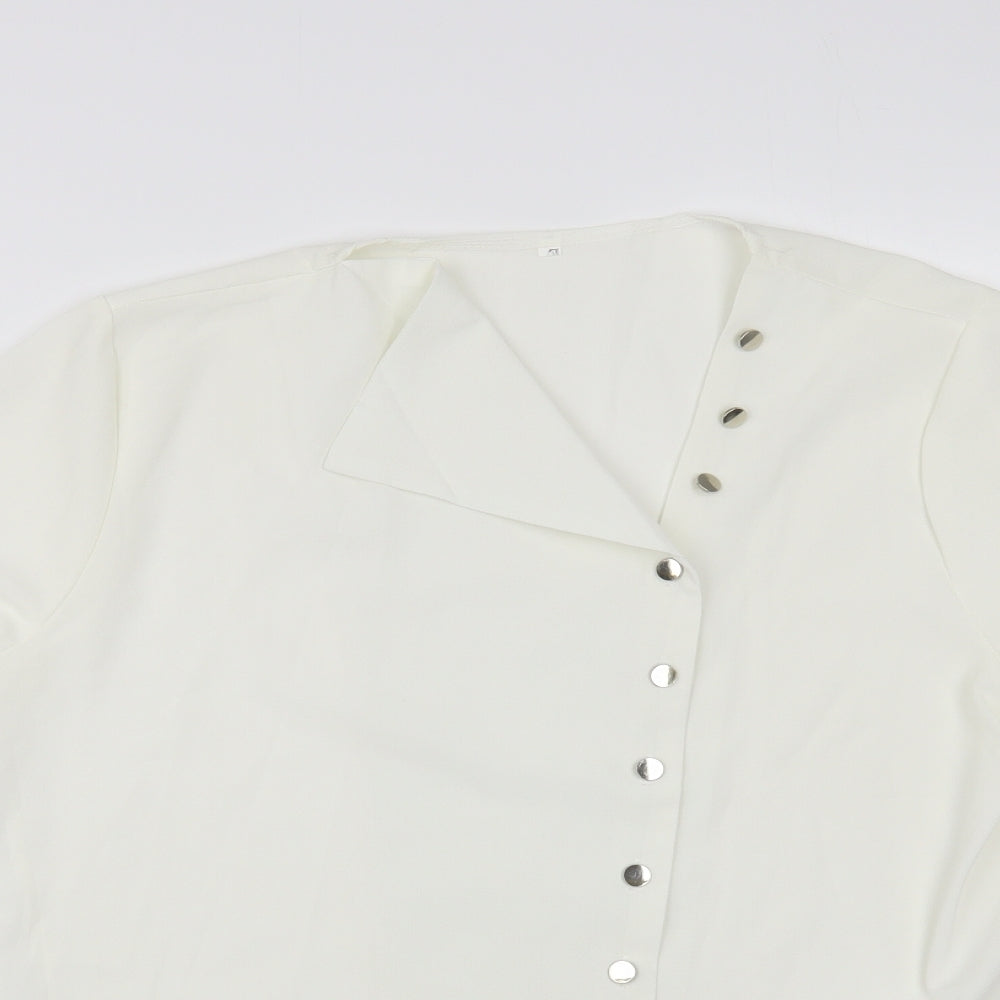 Preworn Womens White Cotton Basic Blouse Size L V-Neck