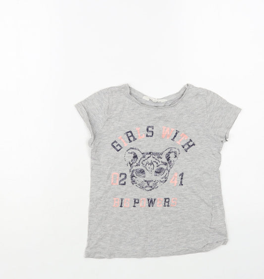 H&M Girls Grey Cotton Pullover T-Shirt Size 6-7 Years Crew Neck Pullover