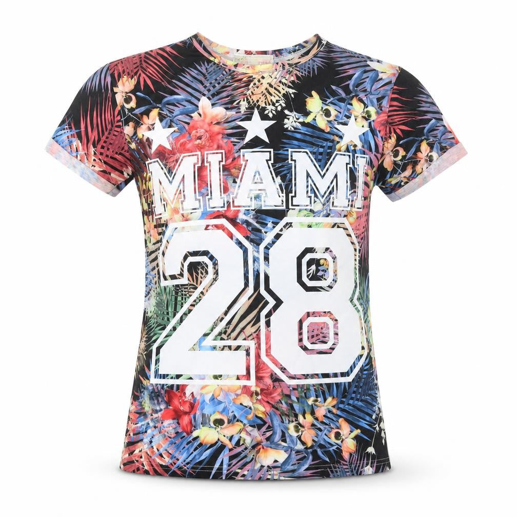 Cameo Rose Womens Multicoloured Floral Polyester Basic T-Shirt Size S Round Neck - Miami 28