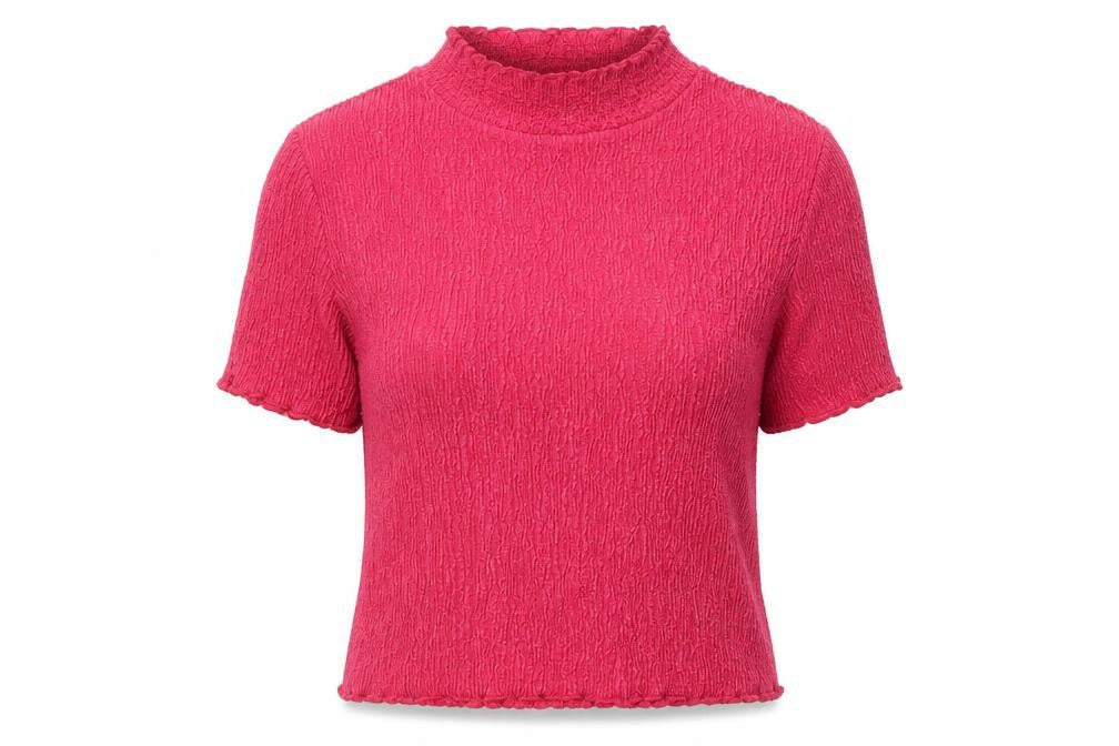 Topshop Womens Pink Polyester Basic T-Shirt Size 6 Mock Neck