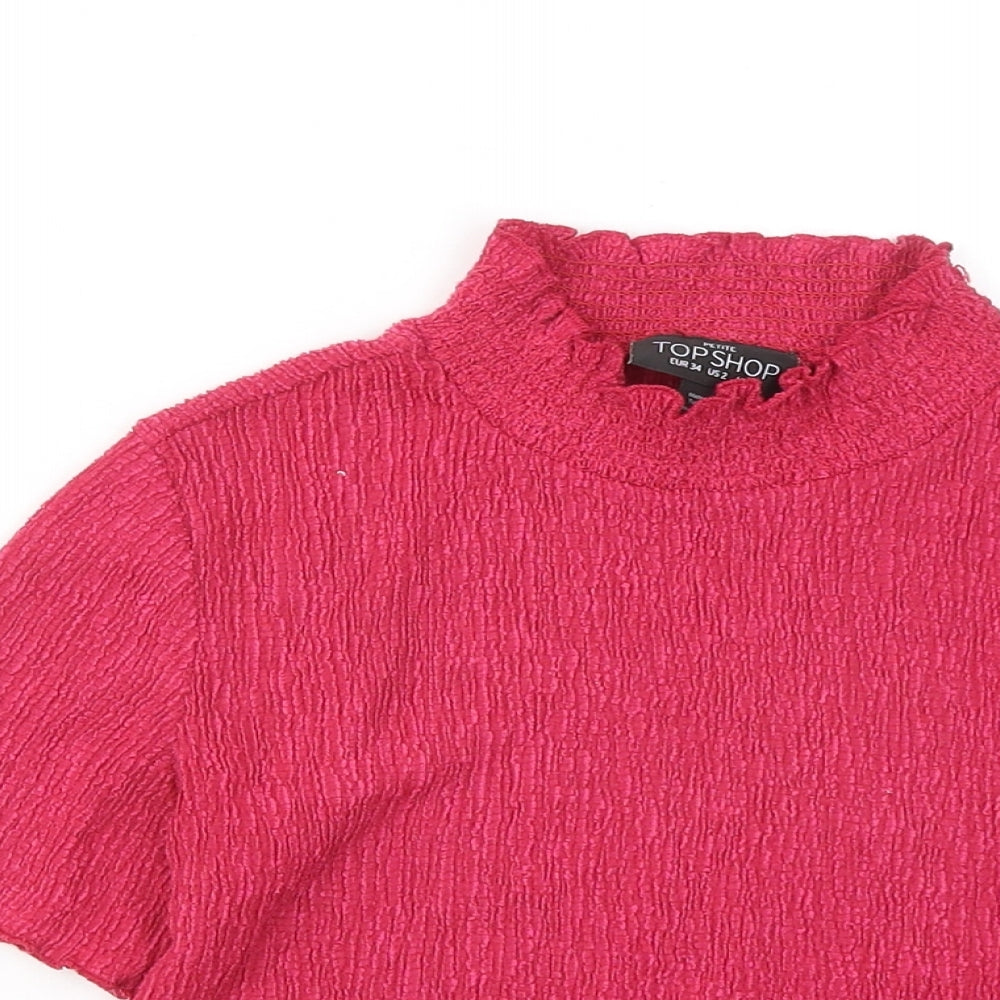 Topshop Womens Pink Polyester Basic T-Shirt Size 6 Mock Neck