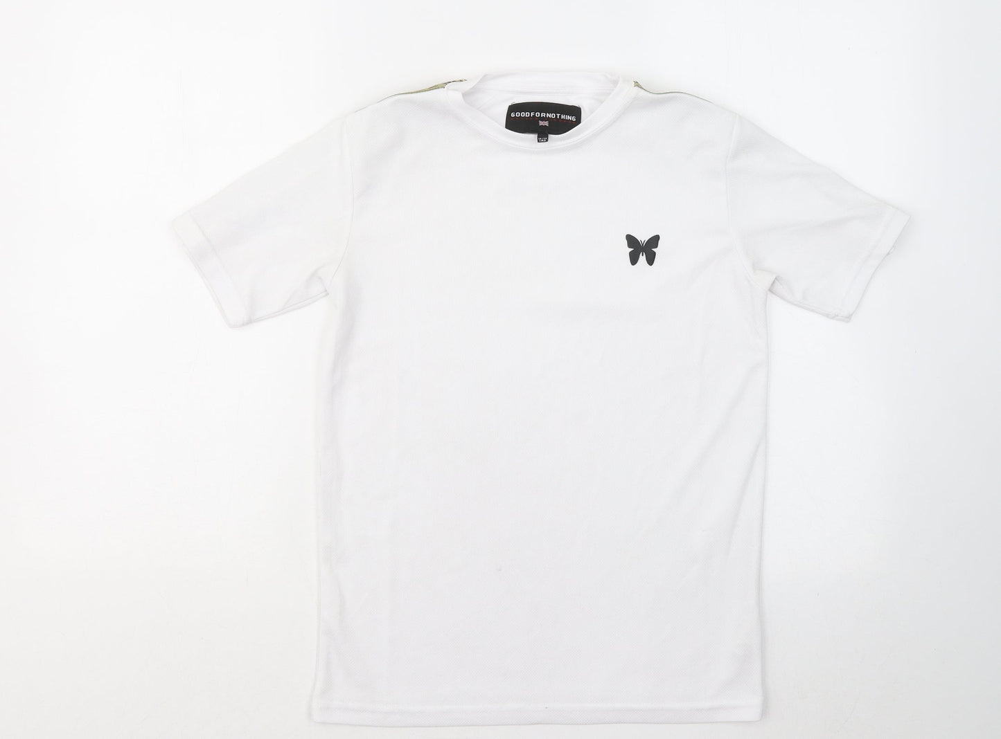 Good For Nothing Boys White Polyester Basic T-Shirt Size 12-13 Years Round Neck