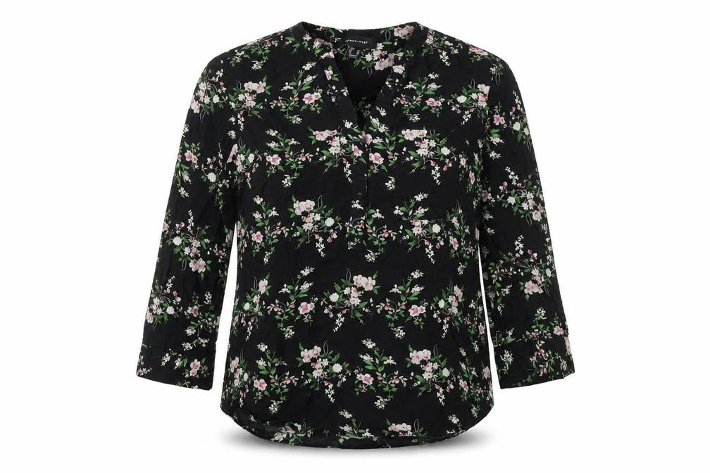 Atmosphere Womens Black Floral Viscose Basic Button-Up Size 14 V-Neck