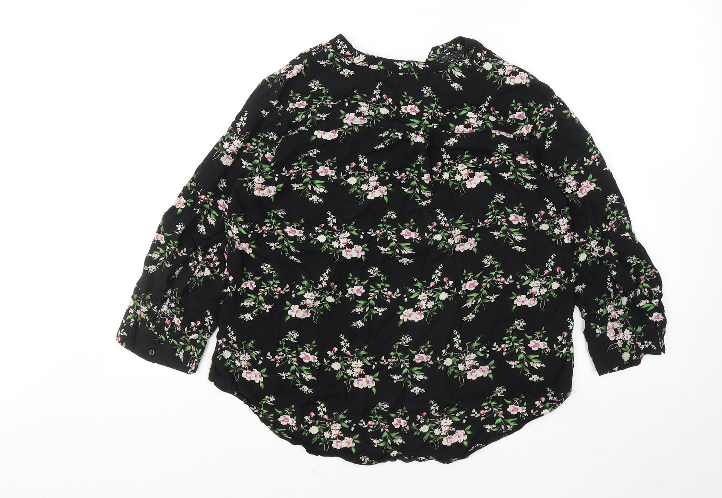 Atmosphere Womens Black Floral Viscose Basic Button-Up Size 14 V-Neck
