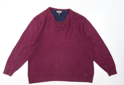 Preloved Peter Gribby Mens Purple V-Neck Cotton Pullover Jumper Size 2XL - Back
