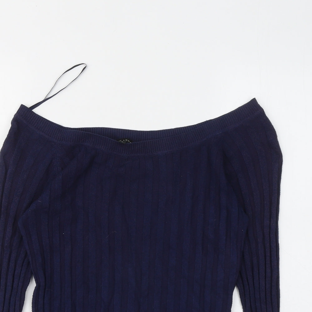 New Look Womens Blue Round Neck Striped Viscose Pullover Jumper Size 8