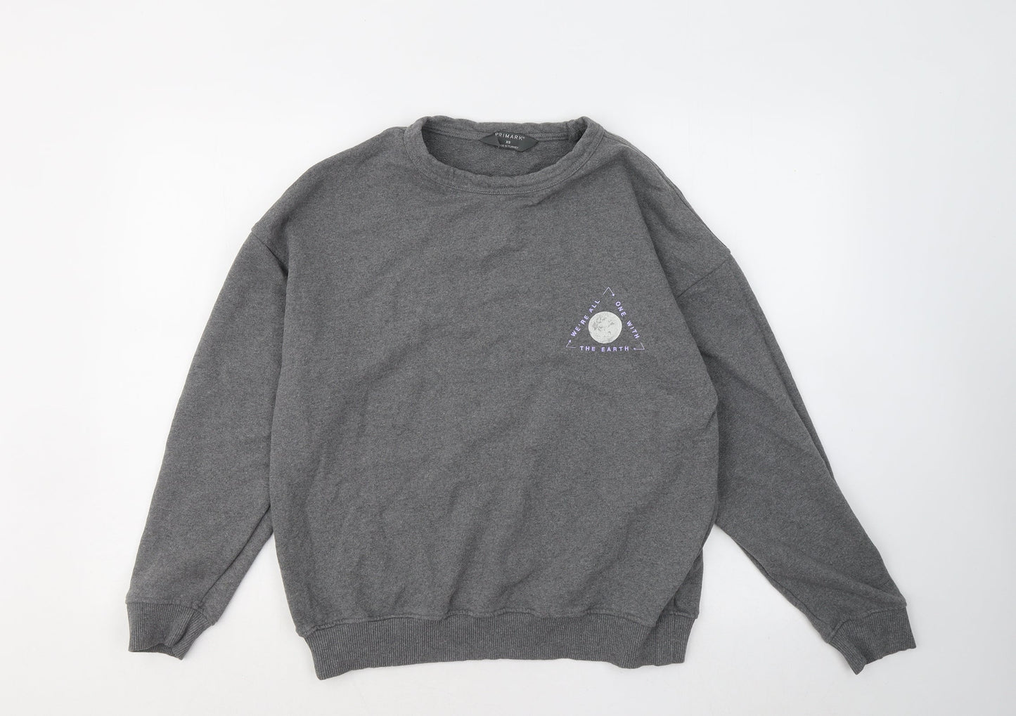 Primark Mens Grey Cotton Pullover Sweatshirt Size XS - we're all one with the earth