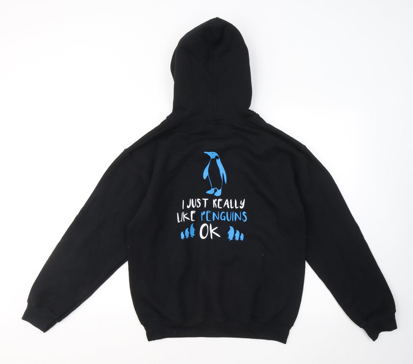 Gildan Mens Black Cotton Pullover Hoodie Size S - I just really like penguins ok