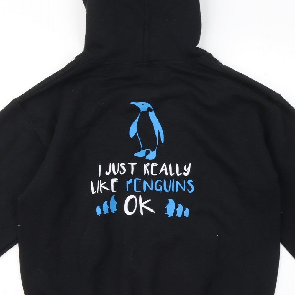 Gildan Mens Black Cotton Pullover Hoodie Size S - I just really like penguins ok