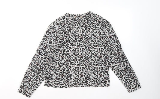 Dorothy Perkins Womens White Round Neck Animal Print Polyester Pullover Jumper Size M