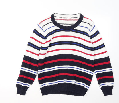 Preloved EWM Womens Multicoloured Round Neck Striped Cotton Pullover Jumper Size 18 - Front