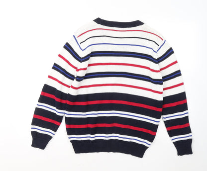 Preloved EWM Womens Multicoloured Round Neck Striped Cotton Pullover Jumper Size 18 - Back