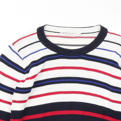 Preloved EWM Womens Multicoloured Round Neck Striped Cotton Pullover Jumper Size 18 - Detail