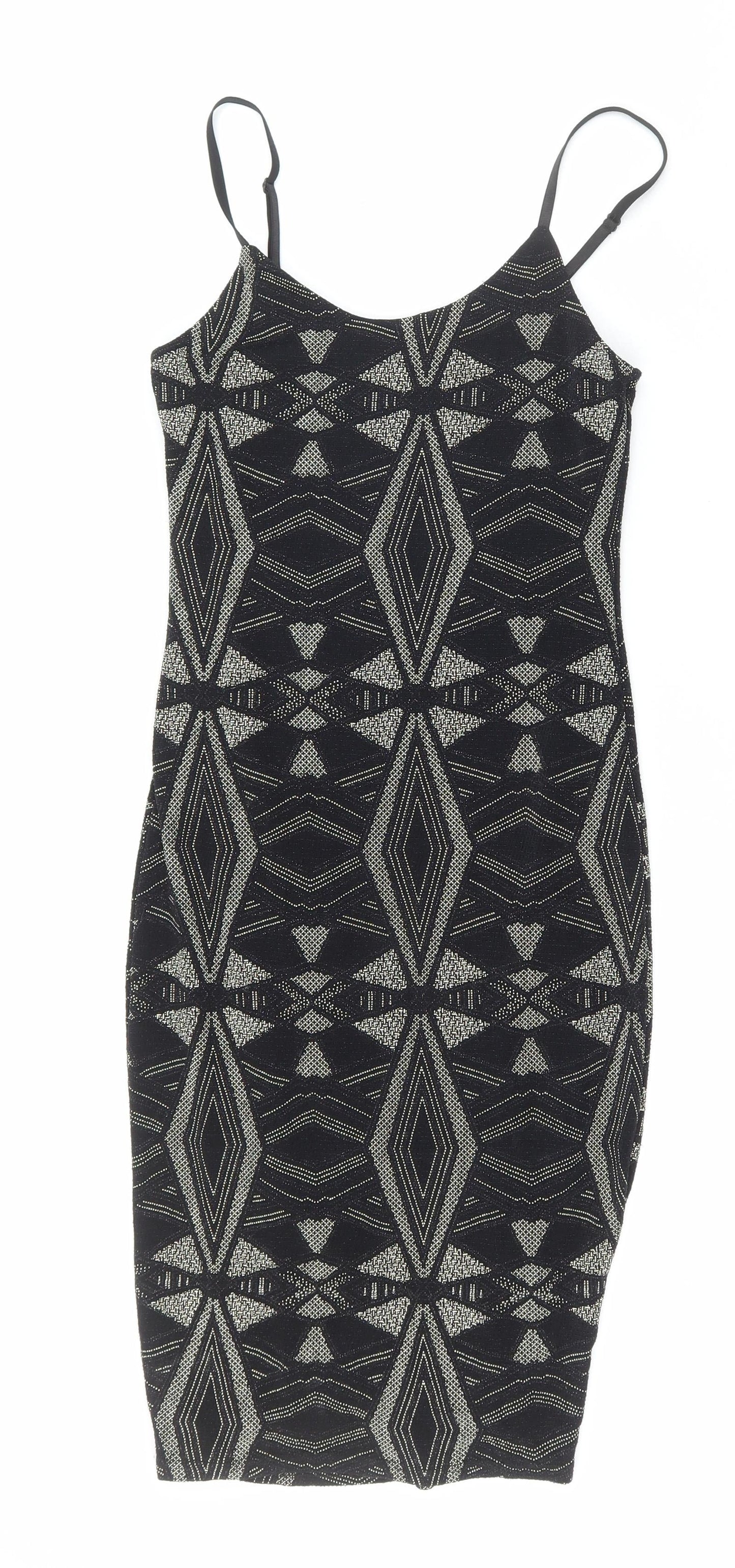 New Look Womens Black Nylon Bodycon Size 6 Scoop Neck
