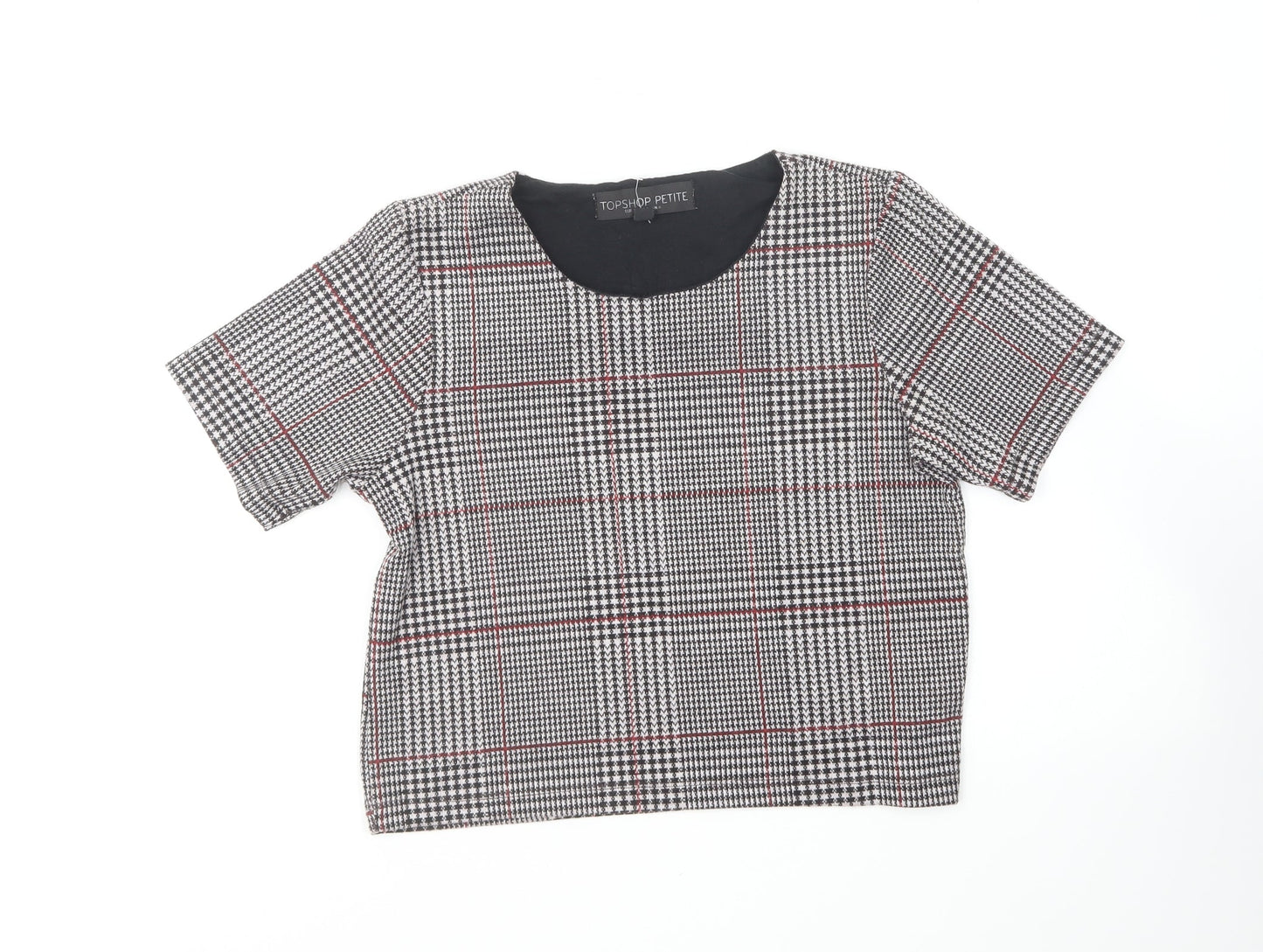 Topshop Womens Multicoloured Houndstooth Polyester Cropped T-Shirt Size 6 Round Neck
