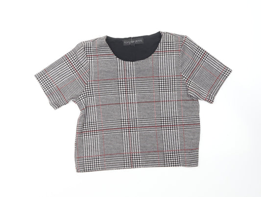 Topshop Womens Multicoloured Houndstooth Polyester Cropped T-Shirt Size 6 Round Neck