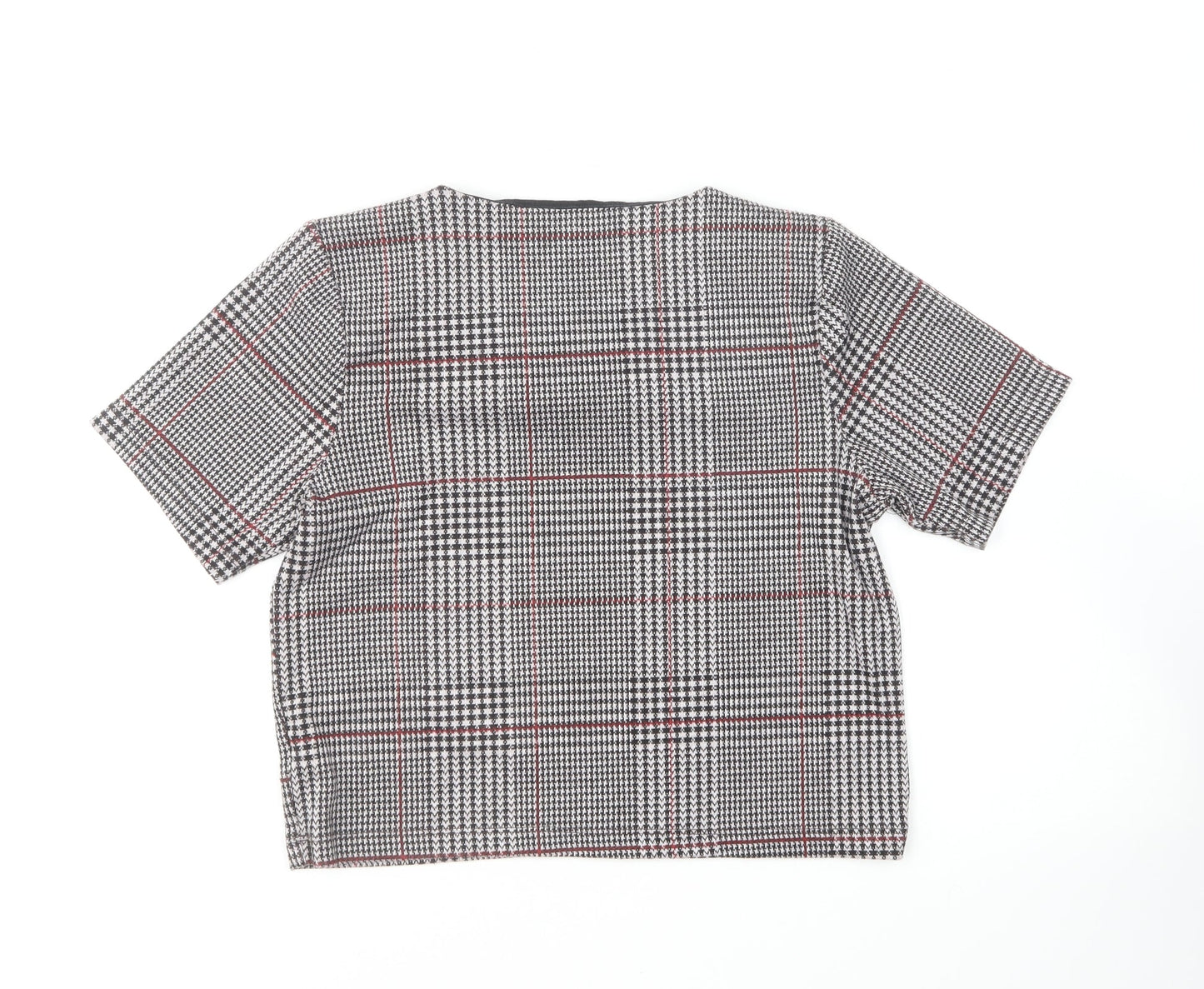 Topshop Womens Multicoloured Houndstooth Polyester Cropped T-Shirt Size 6 Round Neck